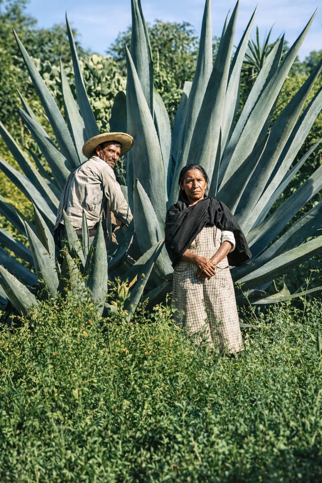 Campesinos y maguey en Michoacán